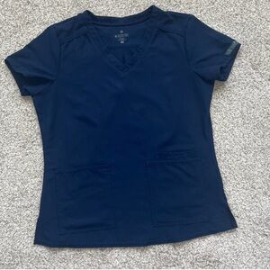 Med Couture Blue Fitted Short Sleeve Scrub Top